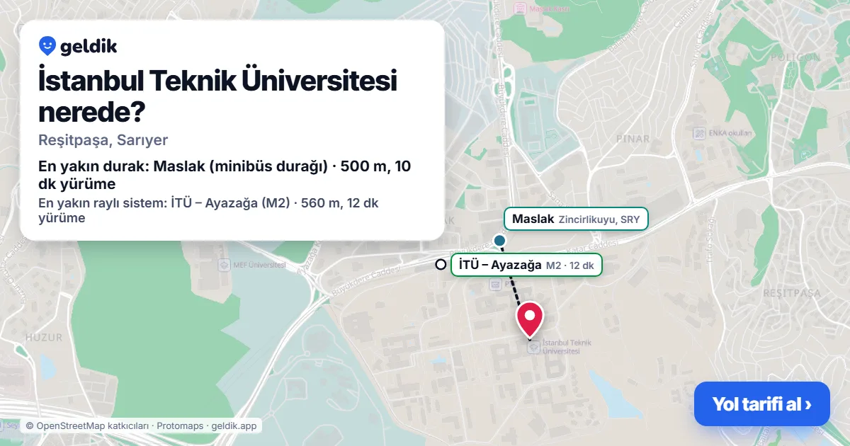 İstanbul Teknik Üniversitesi nerede: haritada konumu ve en yakın duraklar, yürüme süreleriyle