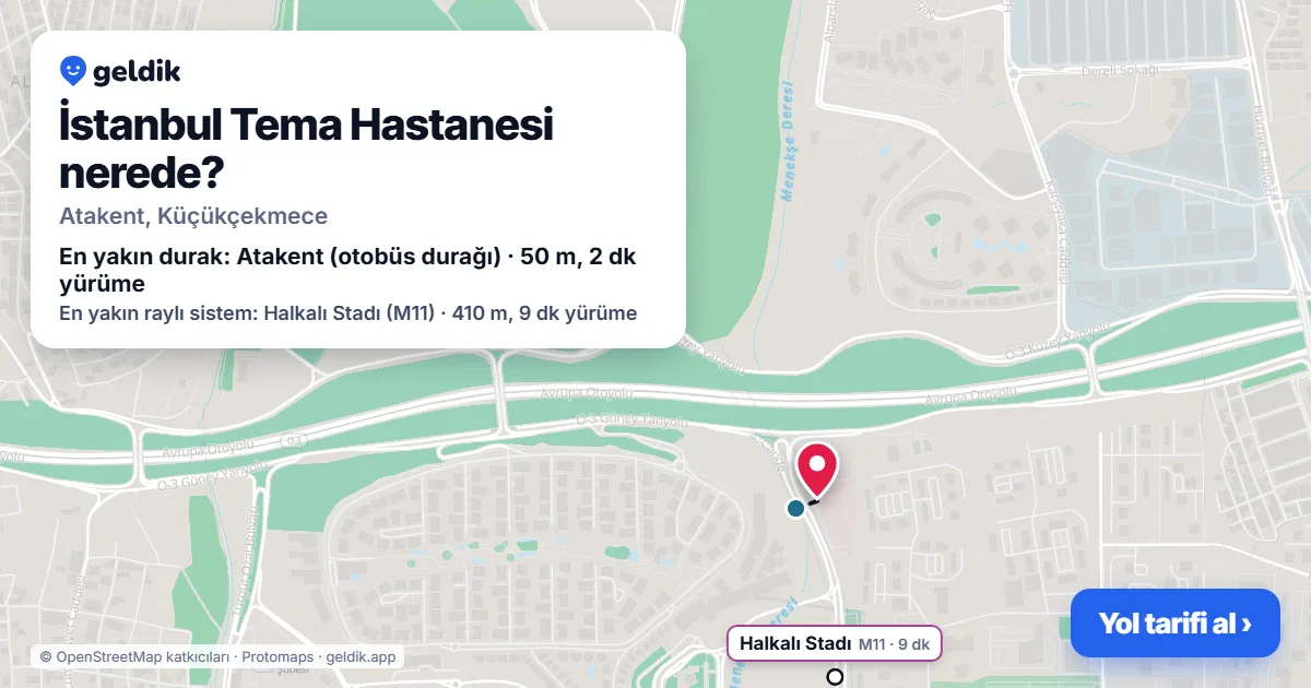 İstanbul Tema Hastanesi nerede: haritada konumu ve en yakın duraklar, yürüme süreleriyle