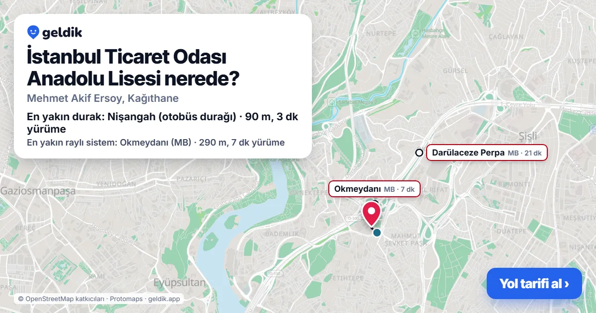 İstanbul Ticaret Odası Anadolu Lisesi nerede: haritada konumu ve en yakın duraklar, yürüme süreleriyle