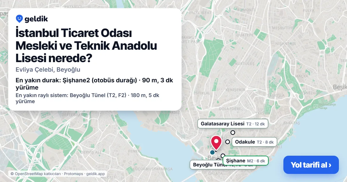 İstanbul Ticaret Odası Mesleki ve Teknik Anadolu Lisesi nerede: haritada konumu ve en yakın duraklar, yürüme süreleriyle
