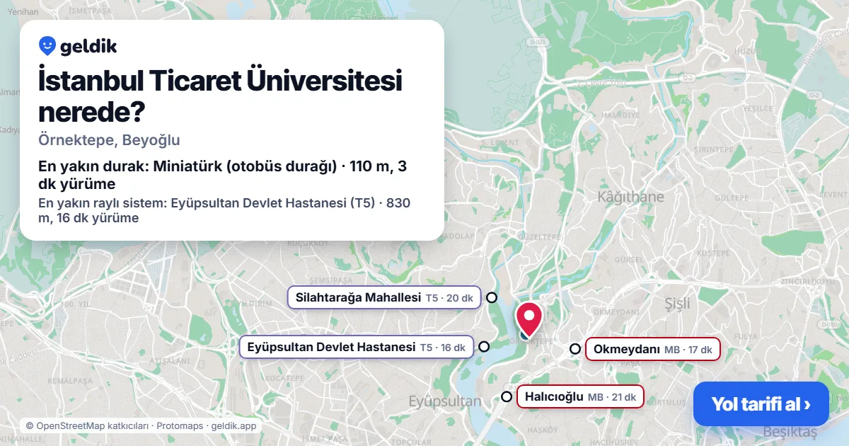 İstanbul Ticaret Üniversitesi nerede: haritada konumu ve en yakın duraklar, yürüme süreleriyle