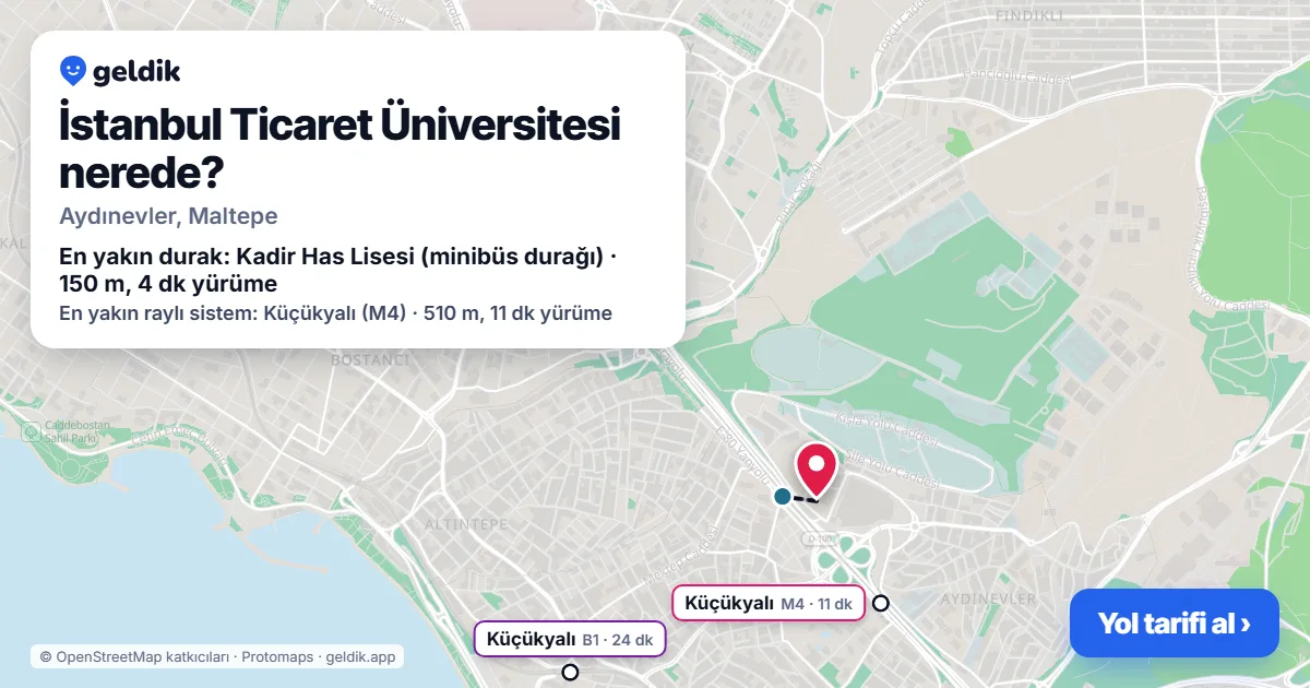 İstanbul Ticaret Üniversitesi nerede: haritada konumu ve en yakın duraklar, yürüme süreleriyle