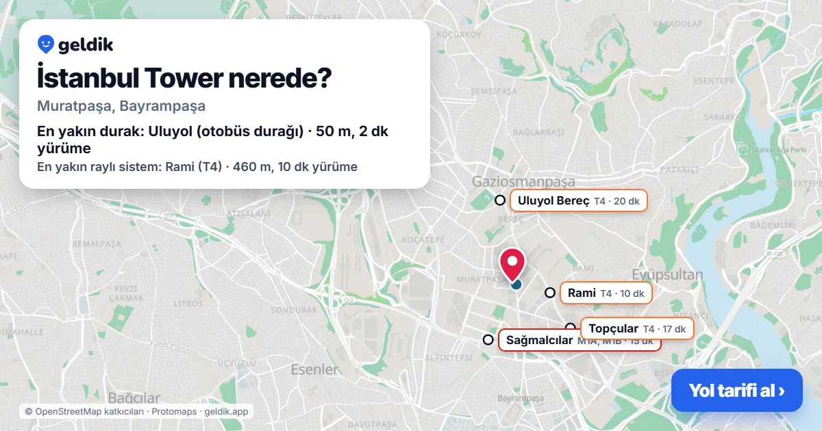 Where is İstanbul Tower: map with its location and the nearest stops, with walking times