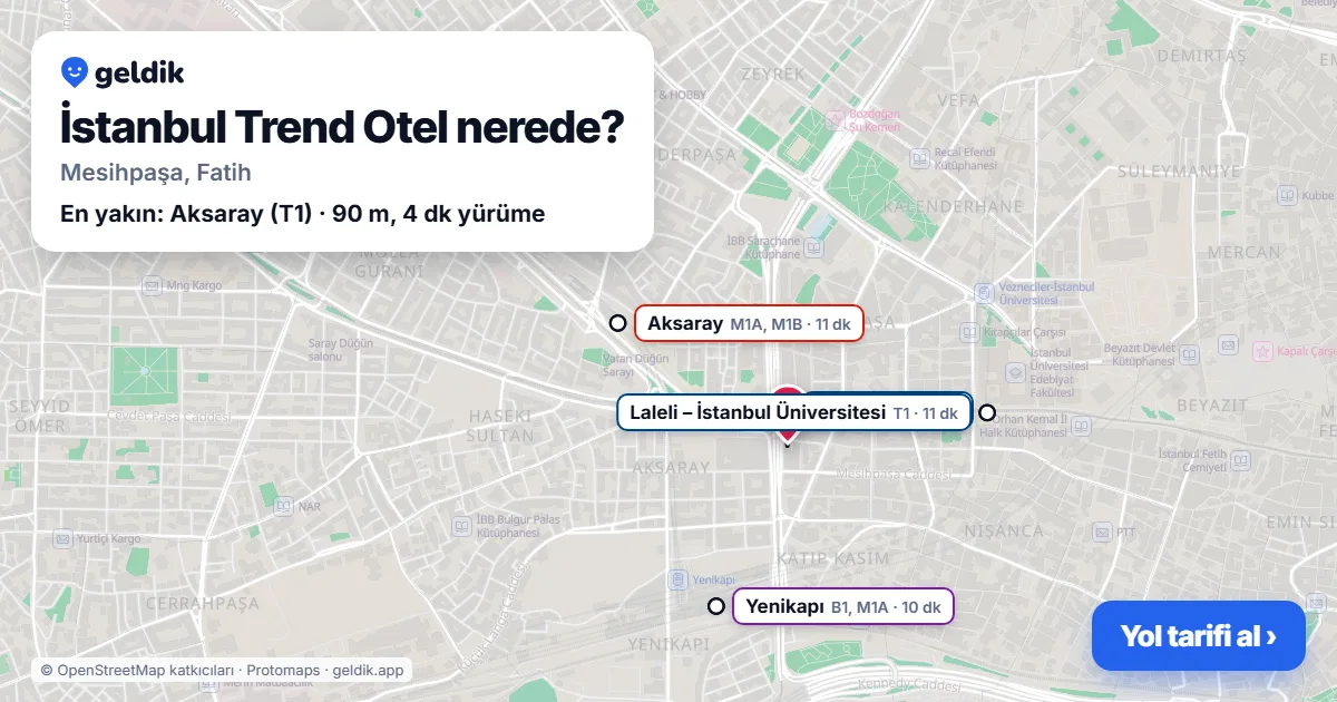 Where is İstanbul Trend Otel: map with its location and the nearest stops, with walking times
