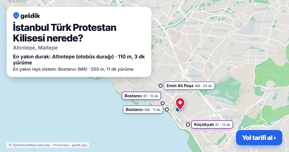 Where is İstanbul Türk Protestan Kilisesi: map with its location and the nearest stops, with walking times