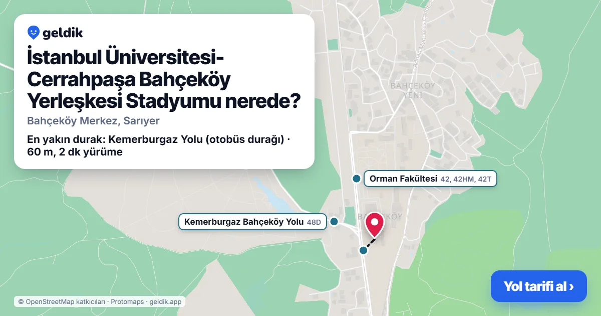 İstanbul Üniversitesi-Cerrahpaşa Bahçeköy Yerleşkesi Stadyumu nerede: haritada konumu ve en yakın duraklar, yürüme süreleriyle