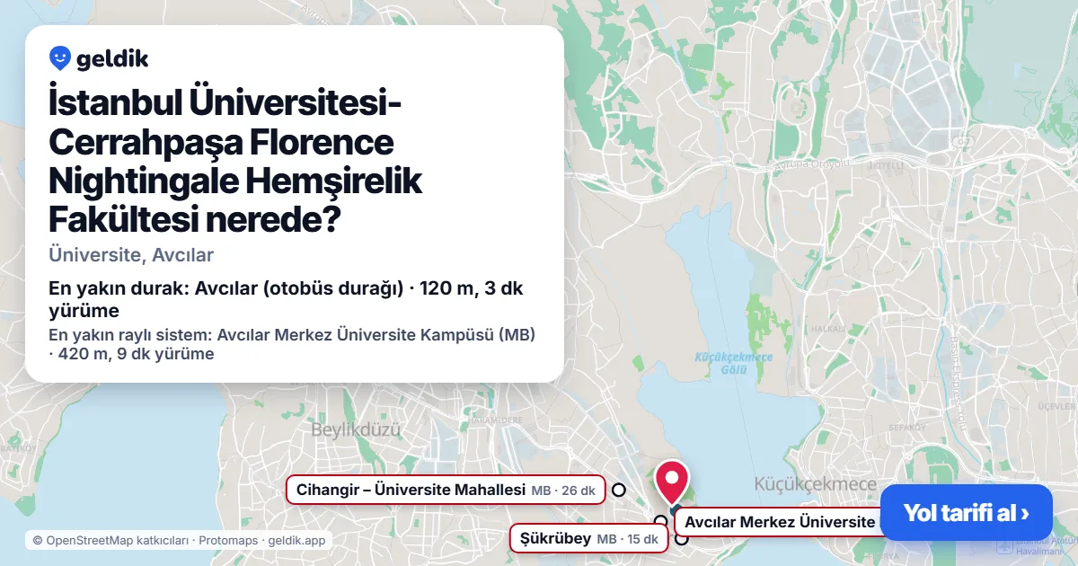 İstanbul Üniversitesi-Cerrahpaşa Florence Nightingale Hemşirelik Fakültesi nerede: haritada konumu ve en yakın duraklar, yürüme süreleriyle
