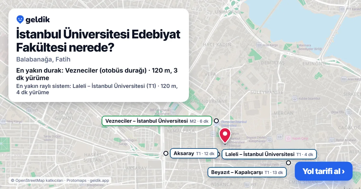 Where is Istanbul University Faculty of Letters: map with its location and the nearest stops, with walking times