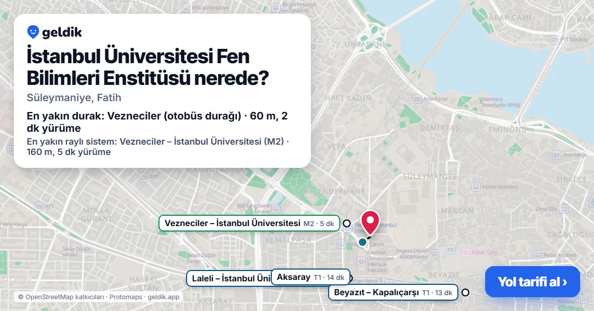 İstanbul Üniversitesi Fen Bilimleri Enstitüsü nerede: haritada konumu ve en yakın duraklar, yürüme süreleriyle