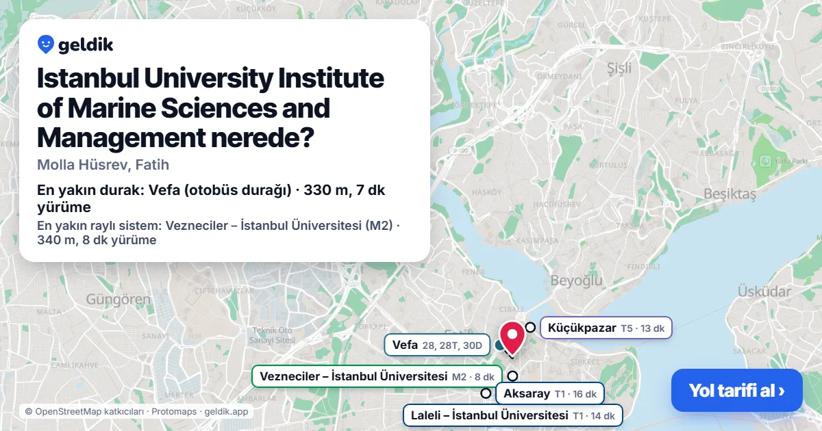 Where is Istanbul University Institute of Marine Sciences and Management: map with its location and the nearest stops, with walking times