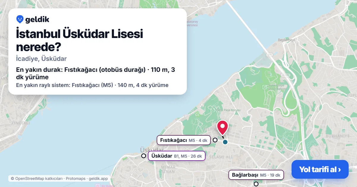 İstanbul Üsküdar Lisesi nerede: haritada konumu ve en yakın duraklar, yürüme süreleriyle