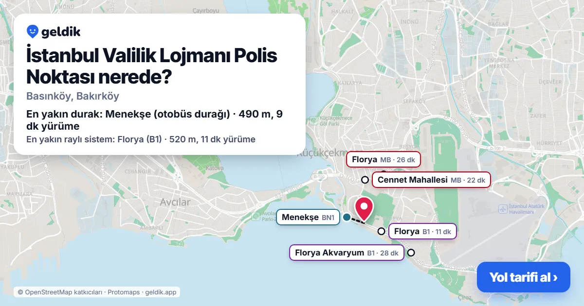 Where is İstanbul Valilik Lojmanı Polis Noktası: map with its location and the nearest stops, with walking times