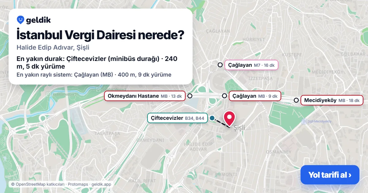 Where is İstanbul Vergi Dairesi: map with its location and the nearest stops, with walking times