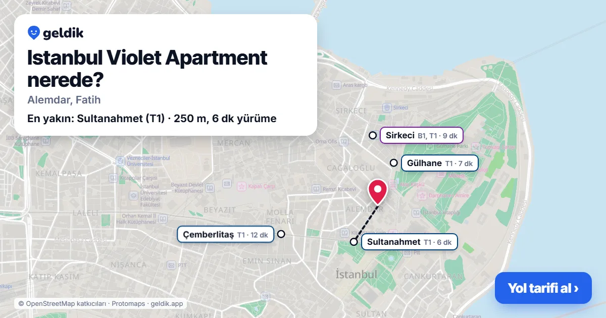 Where is Istanbul Violet Apartment: map with its location and the nearest stops, with walking times