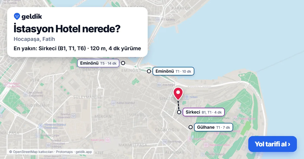 İstasyon Hotel nerede: haritada konumu ve en yakın duraklar, yürüme süreleriyle