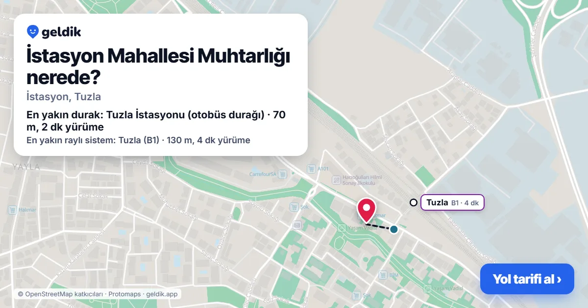 İstasyon Mahallesi Muhtarlığı nerede: haritada konumu ve en yakın duraklar, yürüme süreleriyle