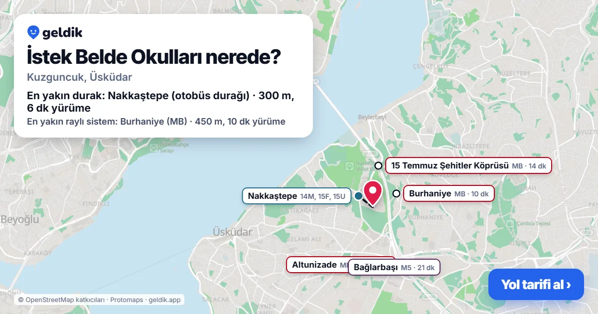 İstek Belde Okulları nerede: haritada konumu ve en yakın duraklar, yürüme süreleriyle