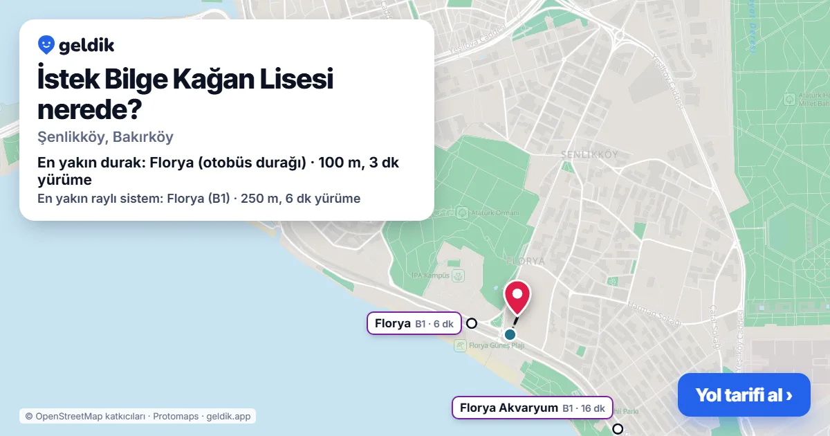 Where is İstek Bilge Kağan Lisesi: map with its location and the nearest stops, with walking times