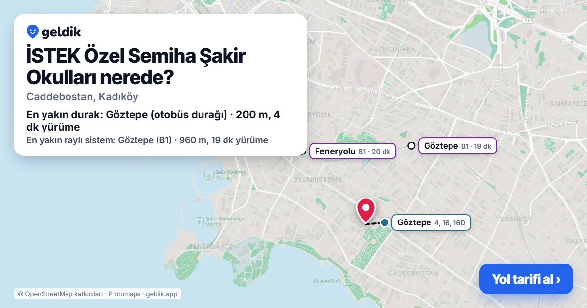 Where is İSTEK Özel Semiha Şakir Okulları: map with its location and the nearest stops, with walking times