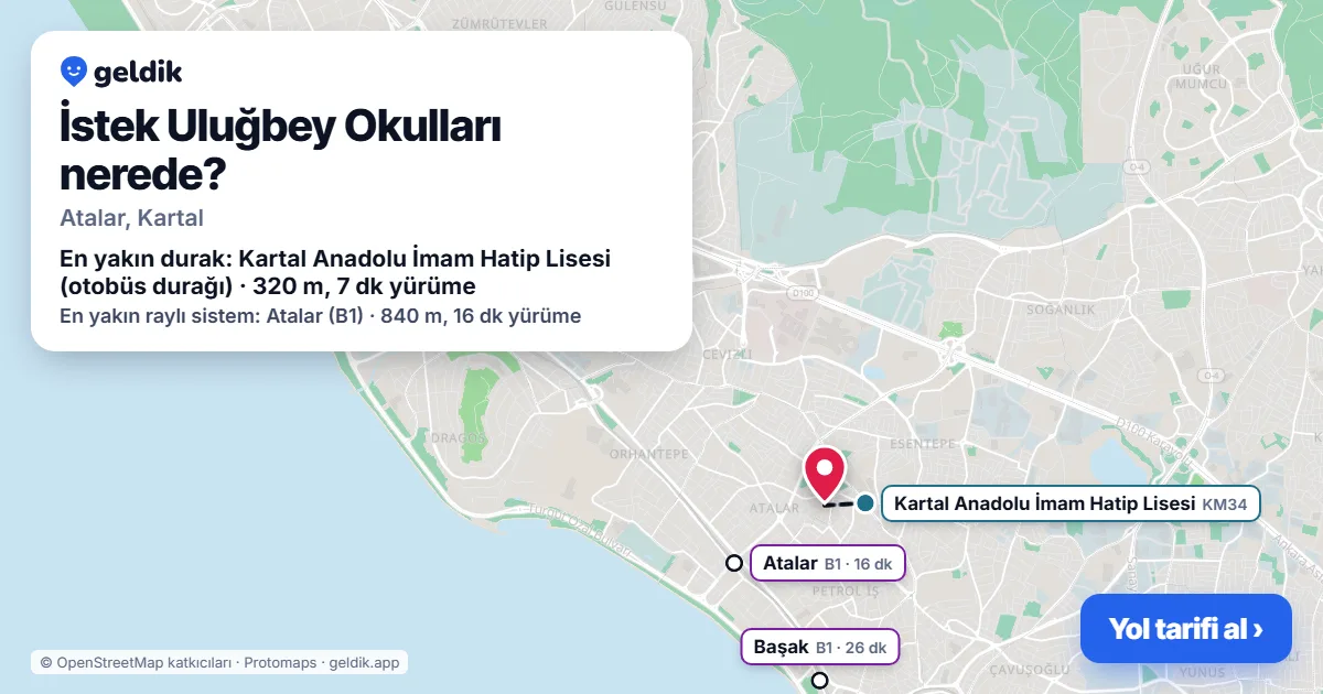 İstek Uluğbey Okulları nerede: haritada konumu ve en yakın duraklar, yürüme süreleriyle