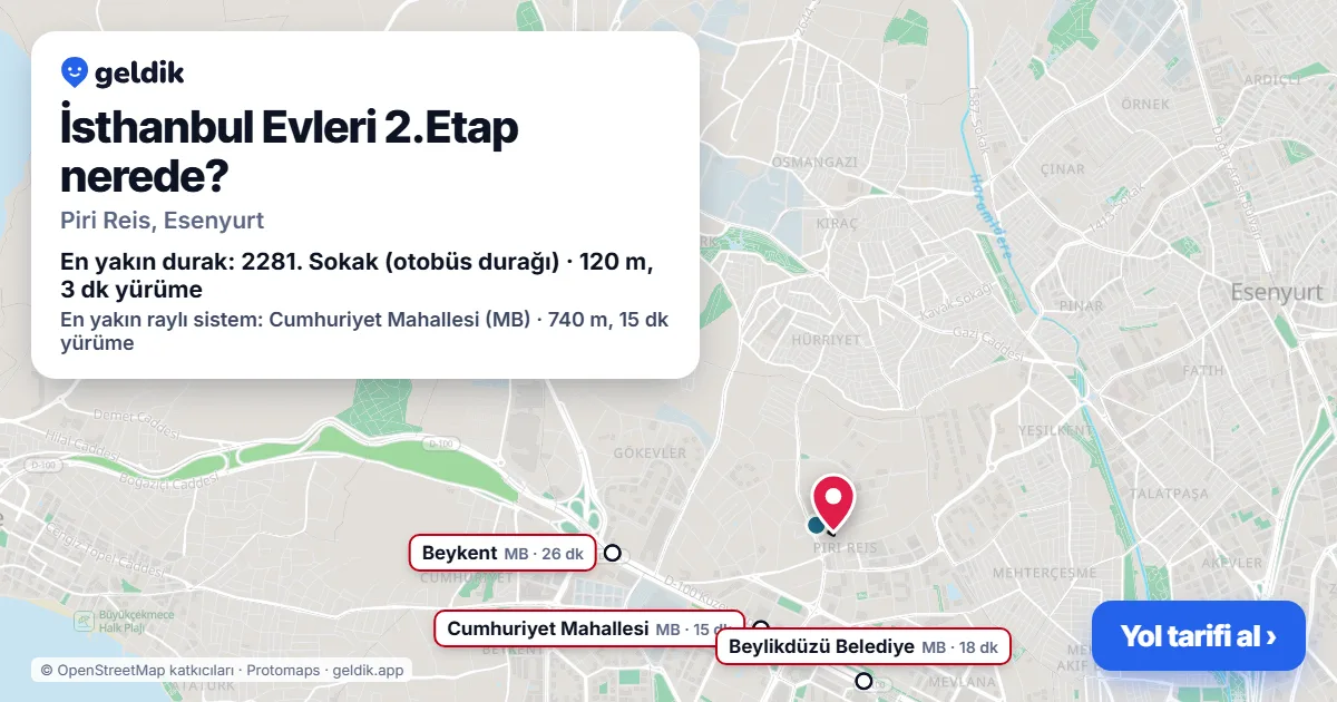 İsthanbul Evleri 2.Etap nerede: haritada konumu ve en yakın duraklar, yürüme süreleriyle