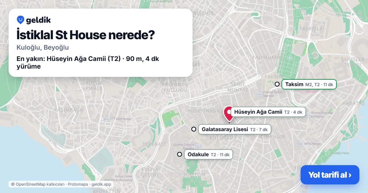 İstiklal St House nerede: haritada konumu ve en yakın duraklar, yürüme süreleriyle