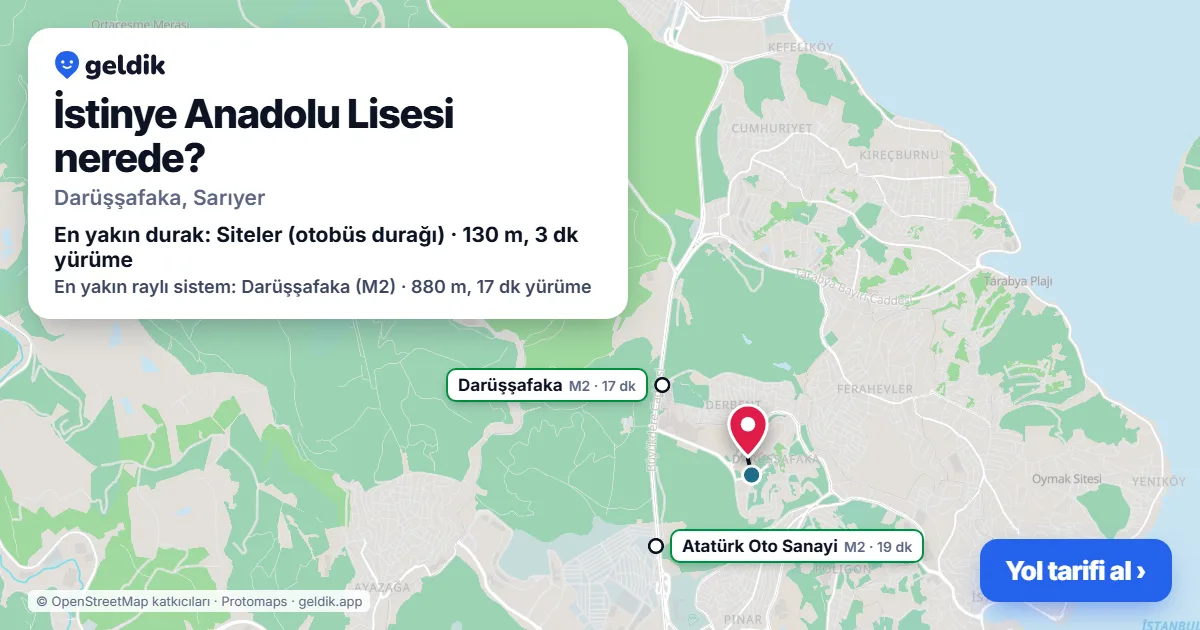 Where is İstinye Anadolu Lisesi: map with its location and the nearest stops, with walking times