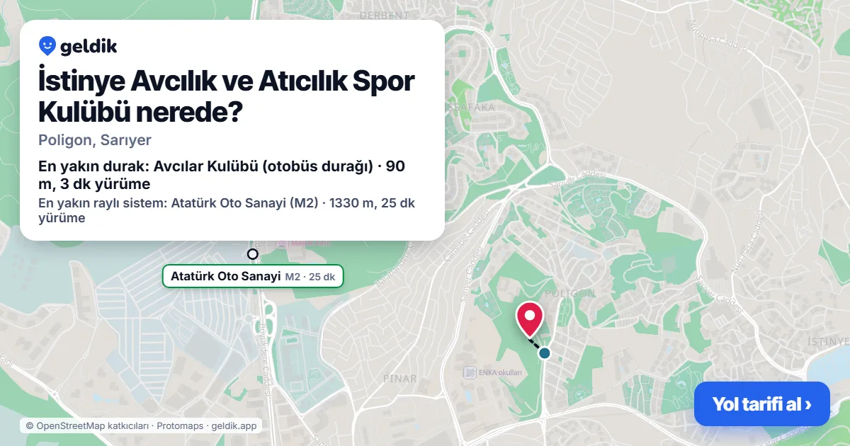 İstinye Avcılık ve Atıcılık Spor Kulübü nerede: haritada konumu ve en yakın duraklar, yürüme süreleriyle