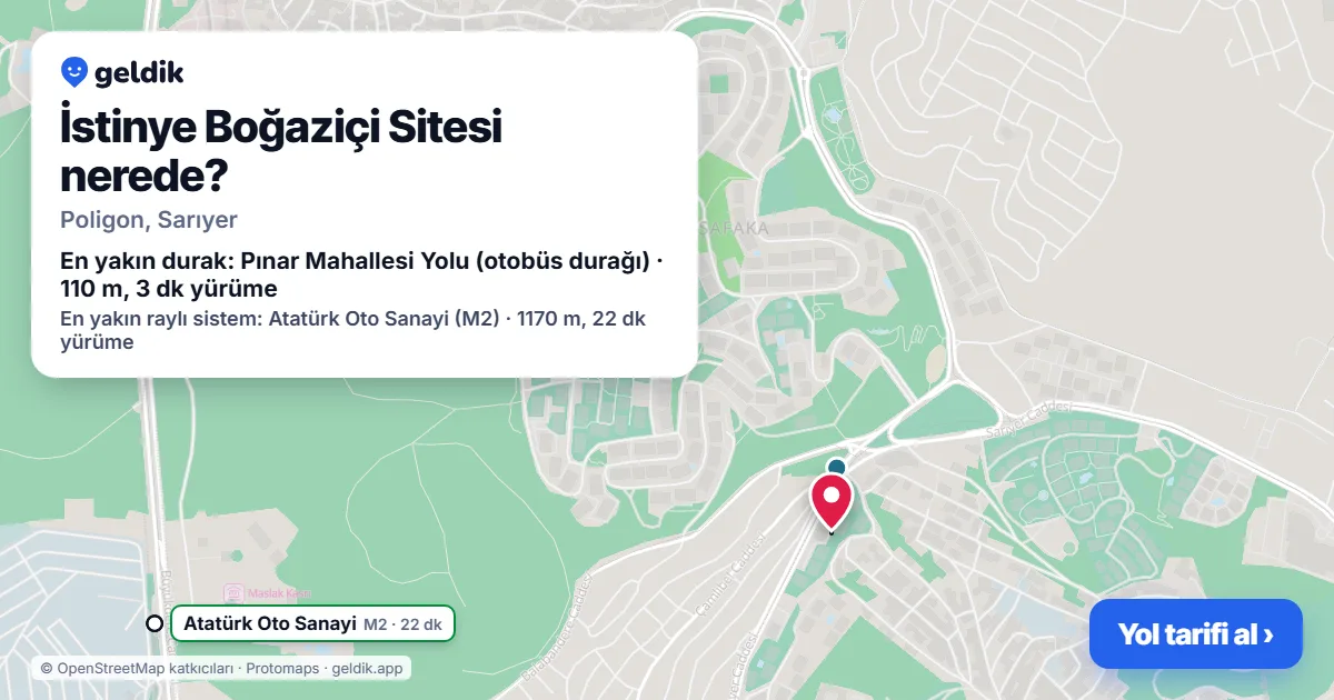 İstinye Boğaziçi Sitesi nerede: haritada konumu ve en yakın duraklar, yürüme süreleriyle
