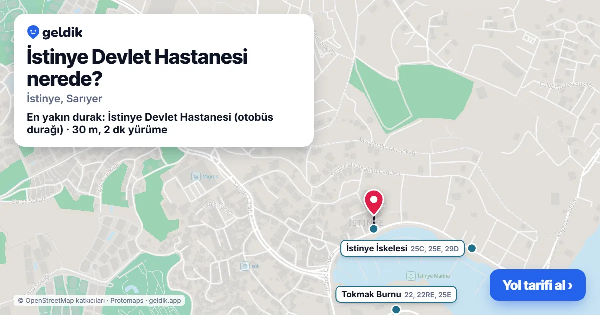 İstinye Devlet Hastanesi nerede: haritada konumu ve en yakın duraklar, yürüme süreleriyle