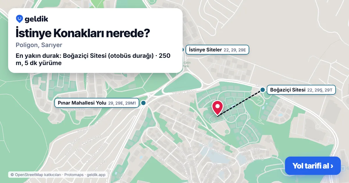 Where is İstinye Konakları: map with its location and the nearest stops, with walking times