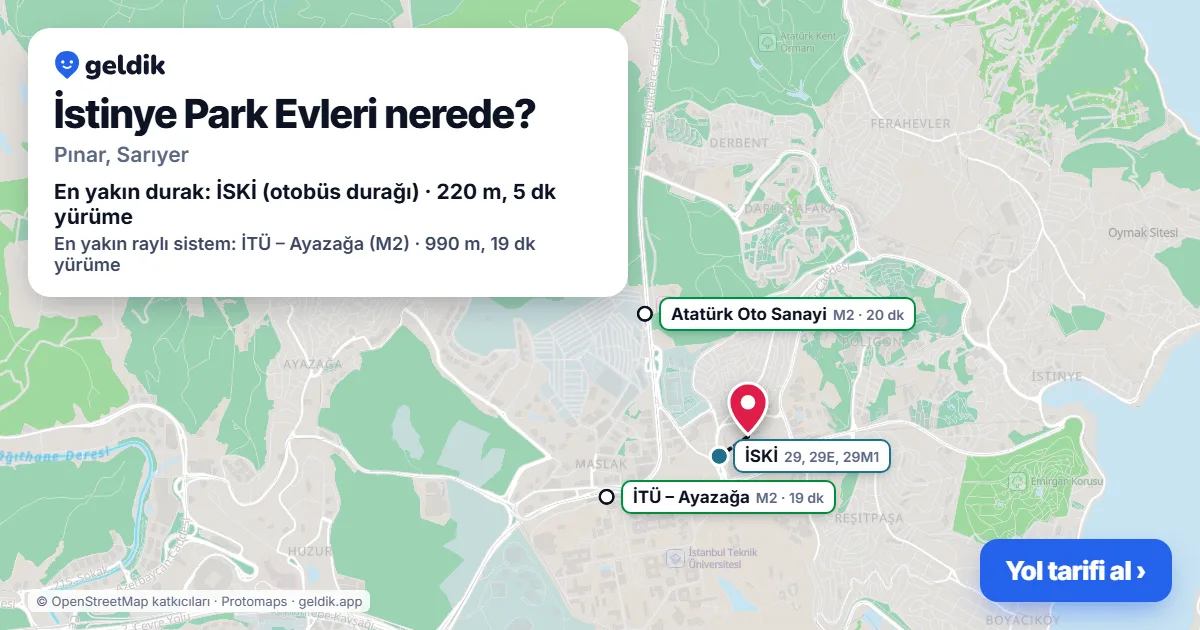 İstinye Park Evleri nerede: haritada konumu ve en yakın duraklar, yürüme süreleriyle