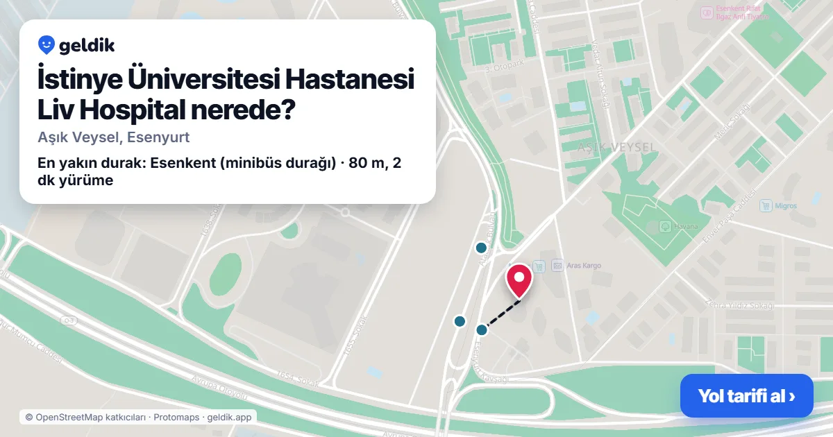İstinye Üniversitesi Hastanesi Liv Hospital nerede: haritada konumu ve en yakın duraklar, yürüme süreleriyle