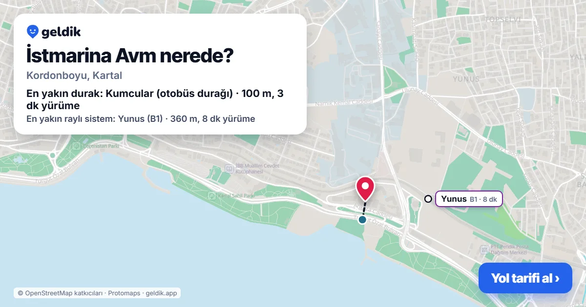 Where is İstmarina Avm: map with its location and the nearest stops, with walking times