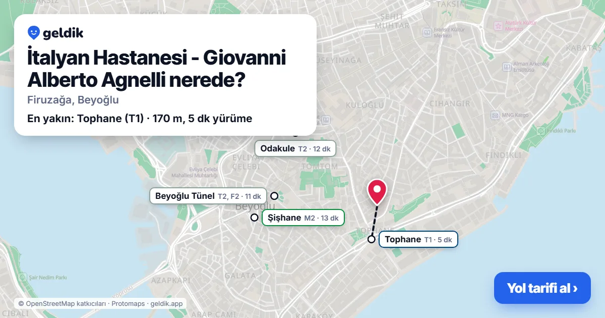 Where is İtalyan Hastanesi - Giovanni Alberto Agnelli: map with its location and the nearest stops, with walking times