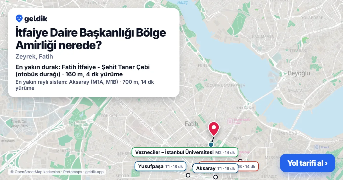 İtfaiye Daire Başkanlığı Bölge Amirliği nerede: haritada konumu ve en yakın duraklar, yürüme süreleriyle