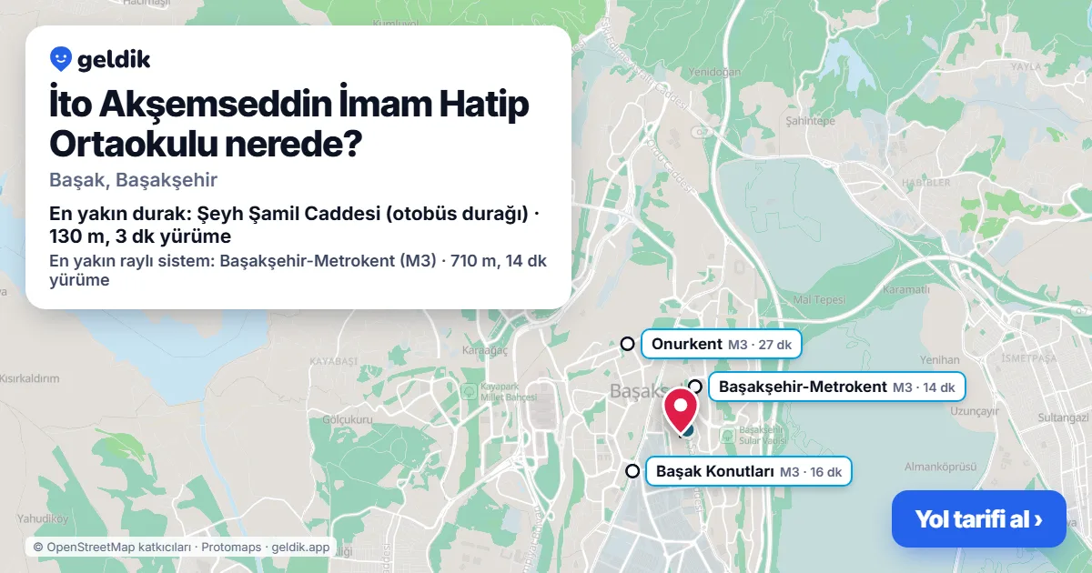 İto Akşemseddin İmam Hatip Ortaokulu nerede: haritada konumu ve en yakın duraklar, yürüme süreleriyle