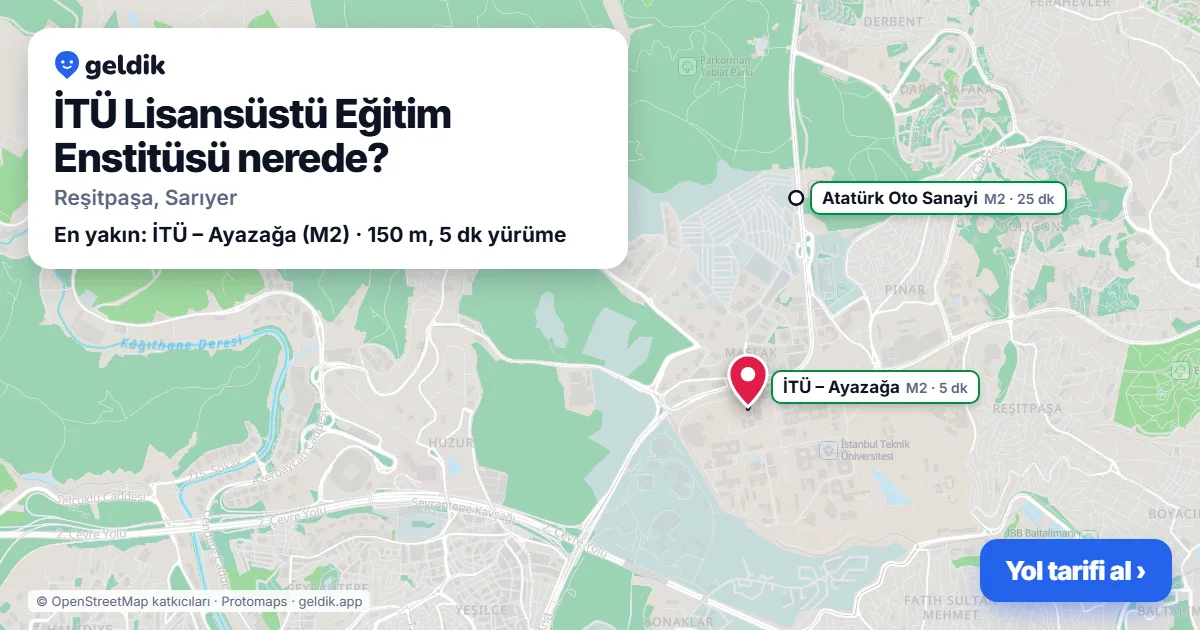 İTÜ Lisansüstü Eğitim Enstitüsü nerede: haritada konumu ve en yakın duraklar, yürüme süreleriyle