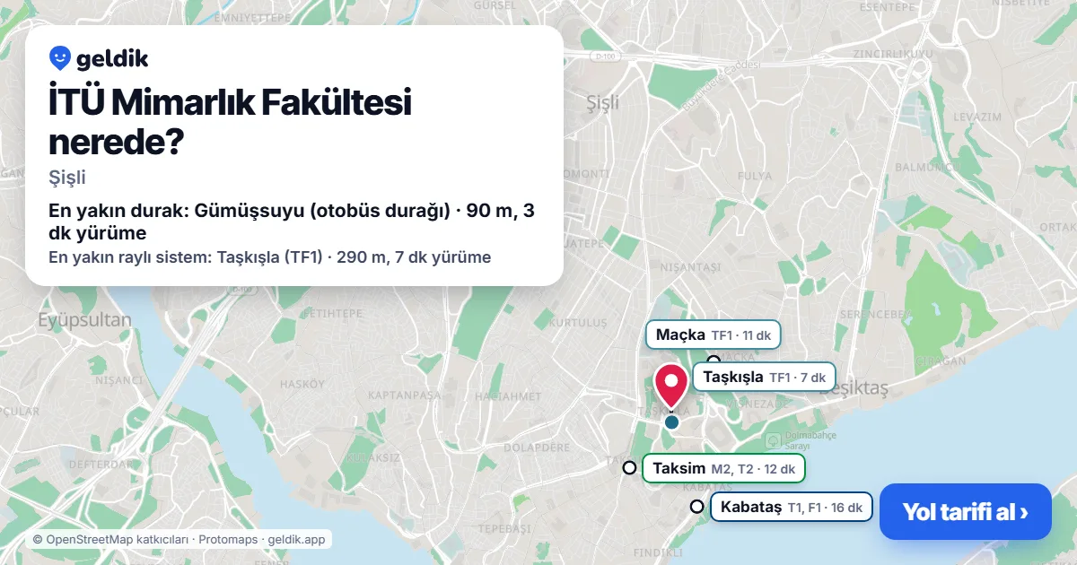 İTÜ Mimarlık Fakültesi nerede: haritada konumu ve en yakın duraklar, yürüme süreleriyle
