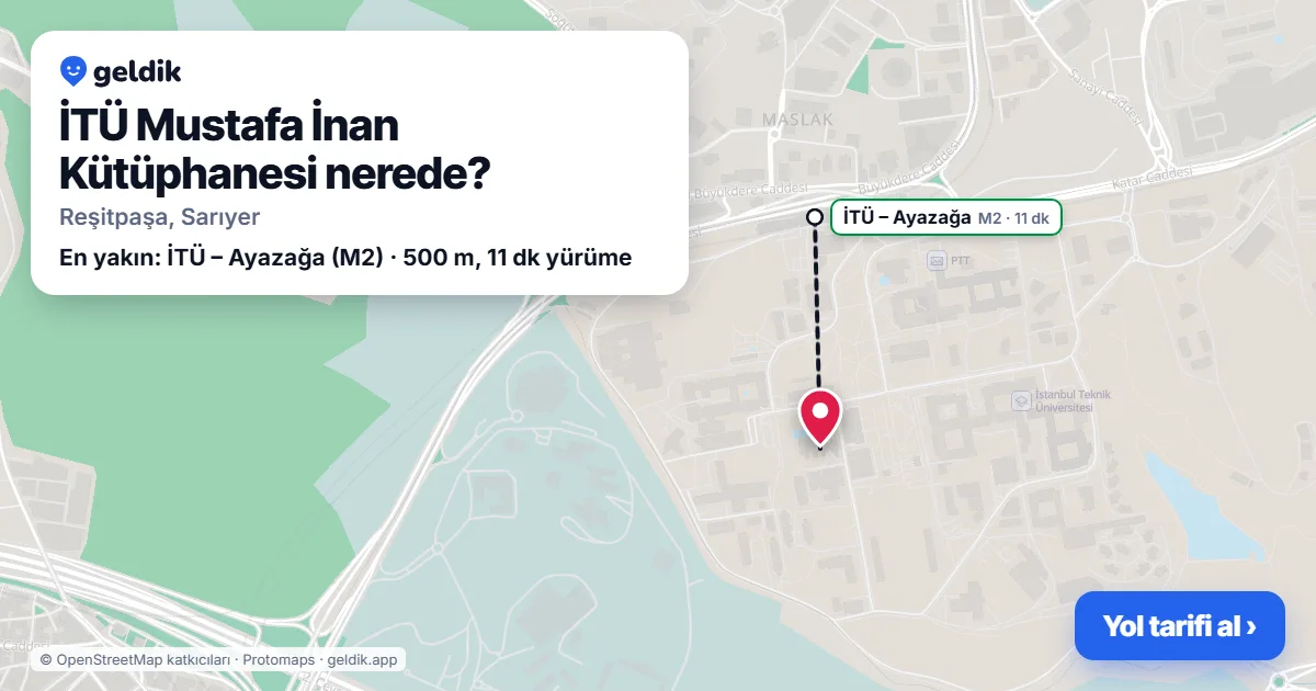 İTÜ Mustafa İnan Kütüphanesi nerede: haritada konumu ve en yakın duraklar, yürüme süreleriyle