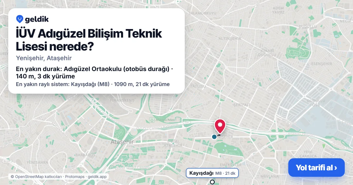 İÜV Adıgüzel Bilişim Teknik Lisesi nerede: haritada konumu ve en yakın duraklar, yürüme süreleriyle