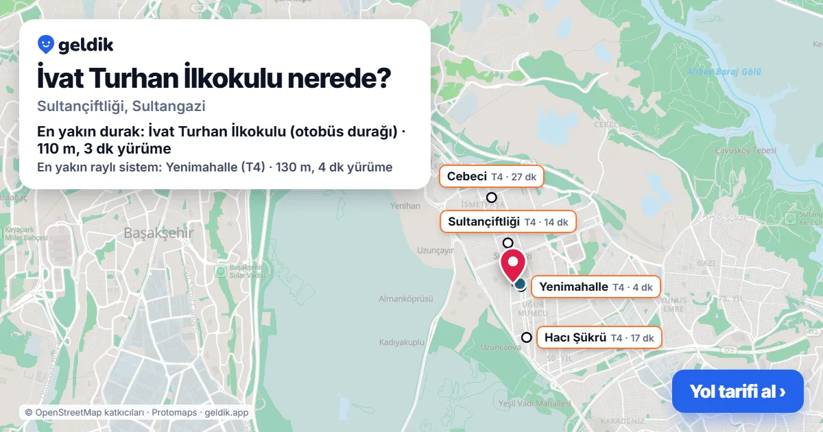 Where is İvat Turhan İlkokulu: map with its location and the nearest stops, with walking times