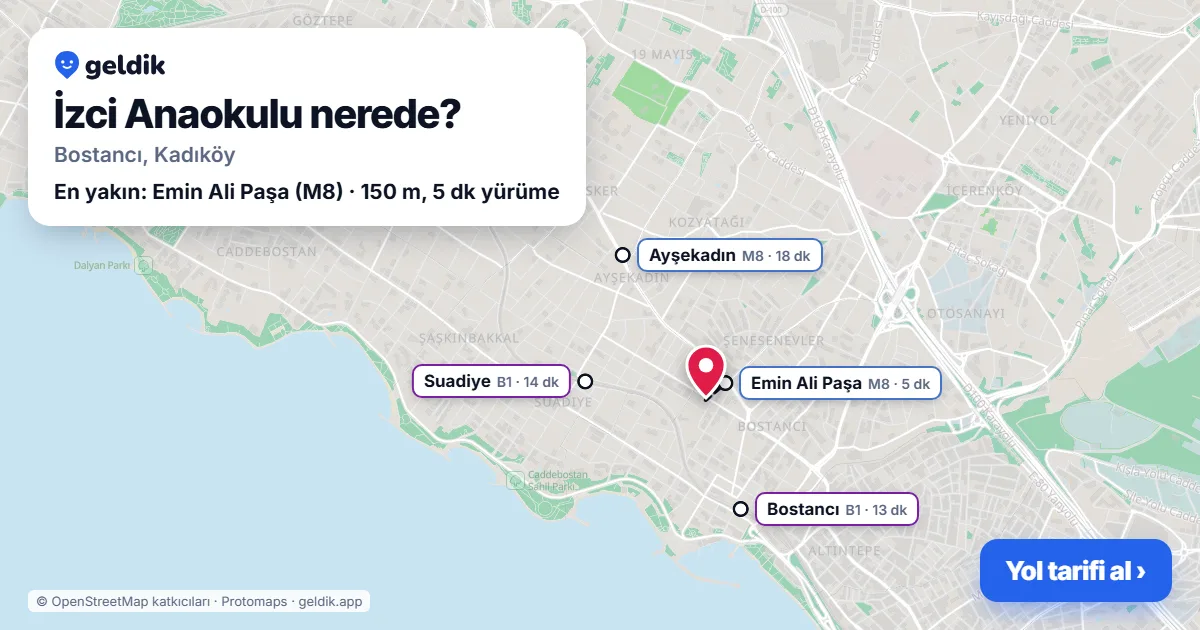 Where is İzci Anaokulu: map with its location and the nearest stops, with walking times