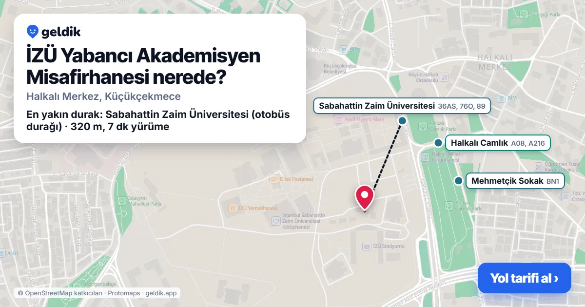 İZÜ Yabancı Akademisyen Misafirhanesi nerede: haritada konumu ve en yakın duraklar, yürüme süreleriyle