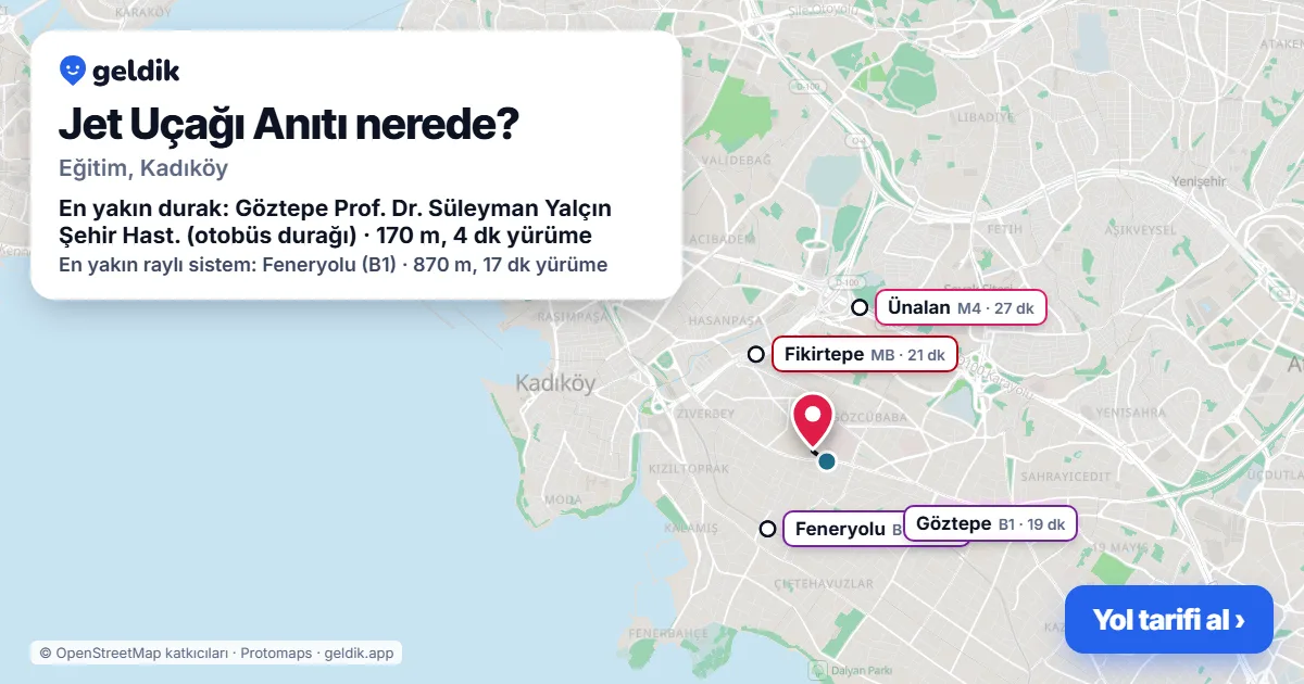 Where is Jet Uçağı Anıtı: map with its location and the nearest stops, with walking times