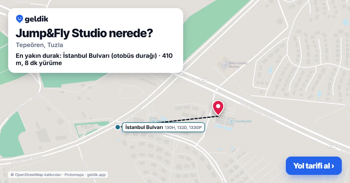 Jump&Fly Studio nerede: haritada konumu ve en yakın duraklar, yürüme süreleriyle