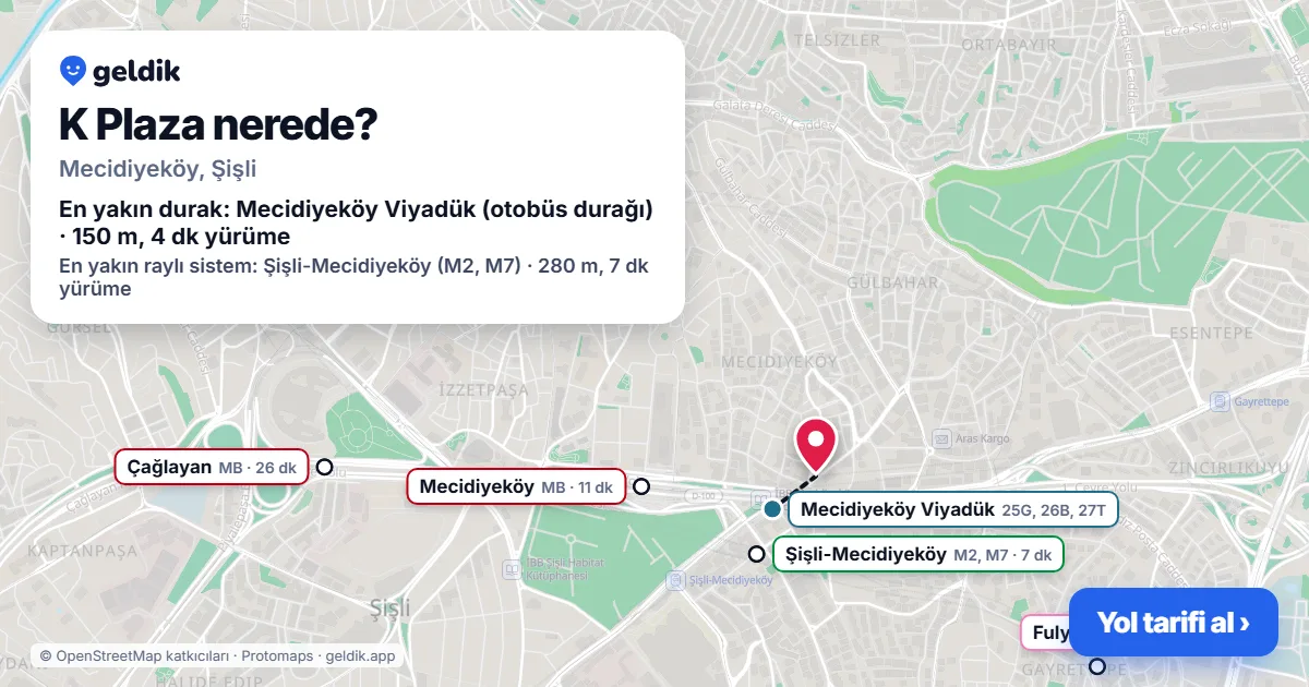 Where is K Plaza: map with its location and the nearest stops, with walking times