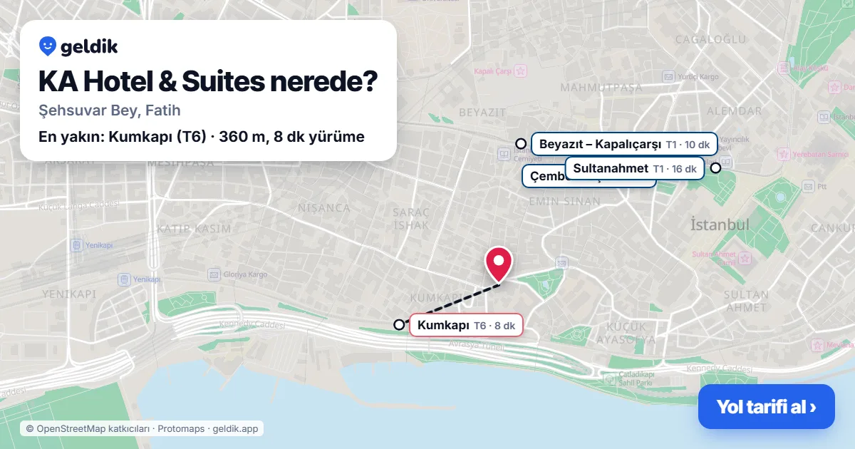 KA Hotel & Suites nerede: haritada konumu ve en yakın duraklar, yürüme süreleriyle