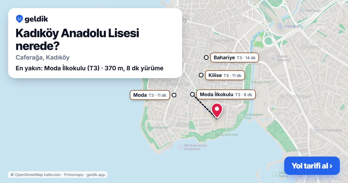 Where is Kadıköy Anadolu Lisesi: map with its location and the nearest stops, with walking times