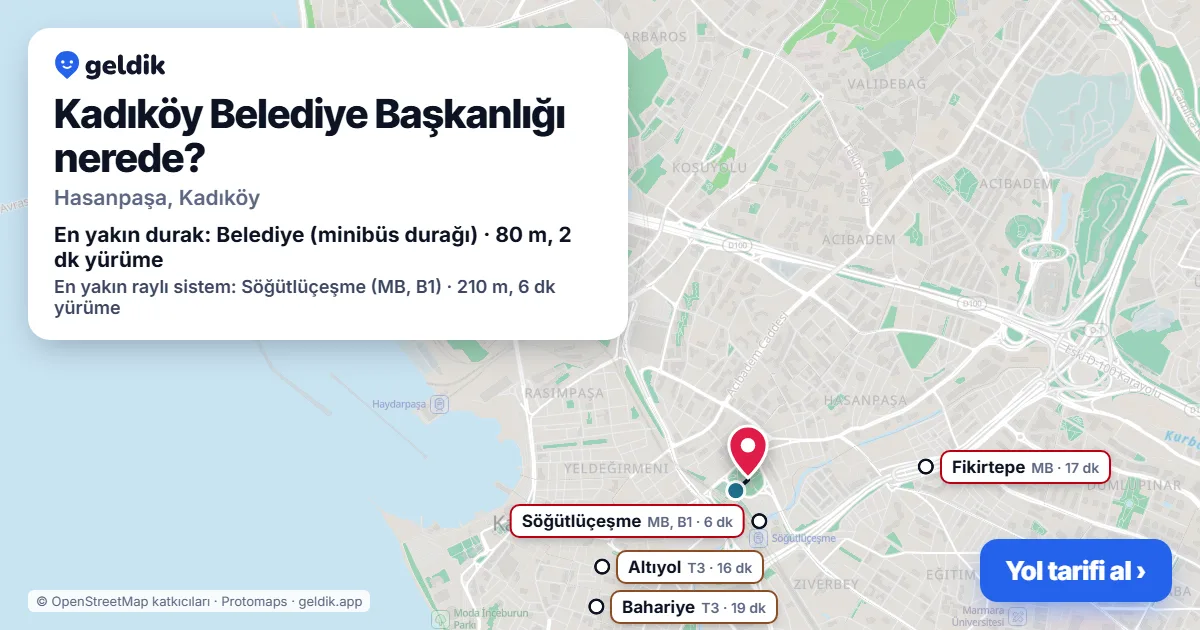 Kadıköy Belediye Başkanlığı nerede: haritada konumu ve en yakın duraklar, yürüme süreleriyle